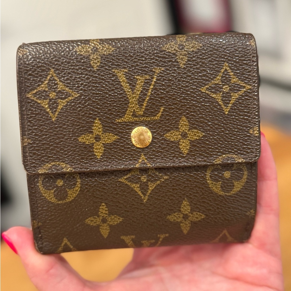 Louis Vuitton Brown Monogram Canvas Small Fold Wallet with Gold Snap